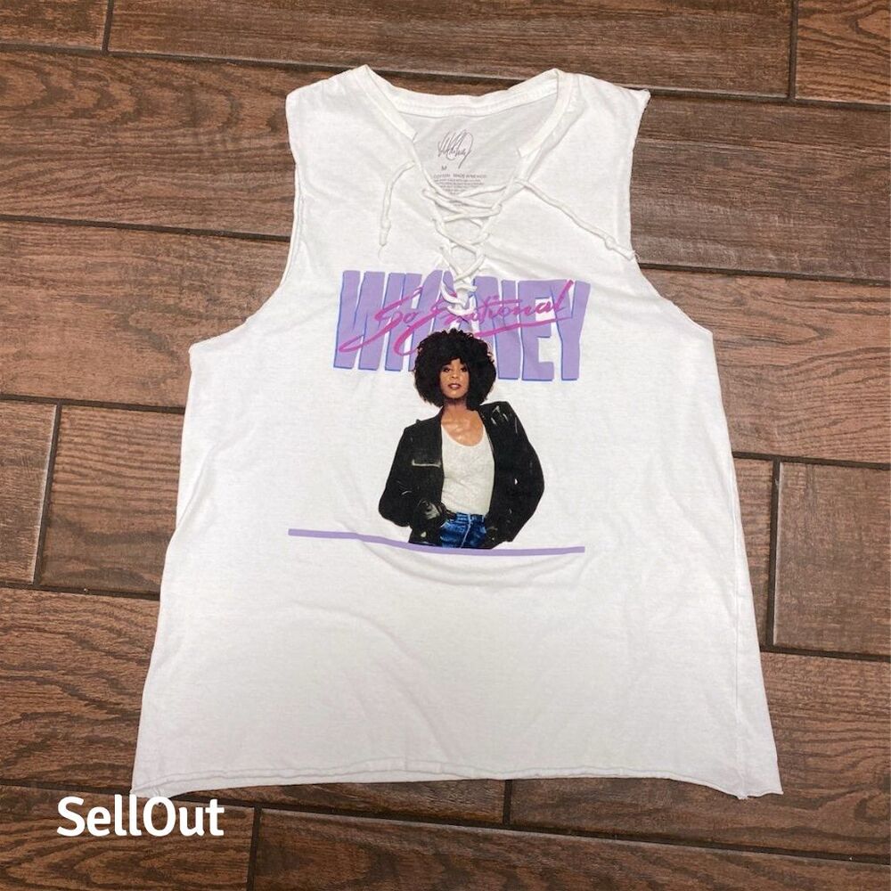 Whitney Houston So Emotional Lace-Up T-Shirt Top White Women's M